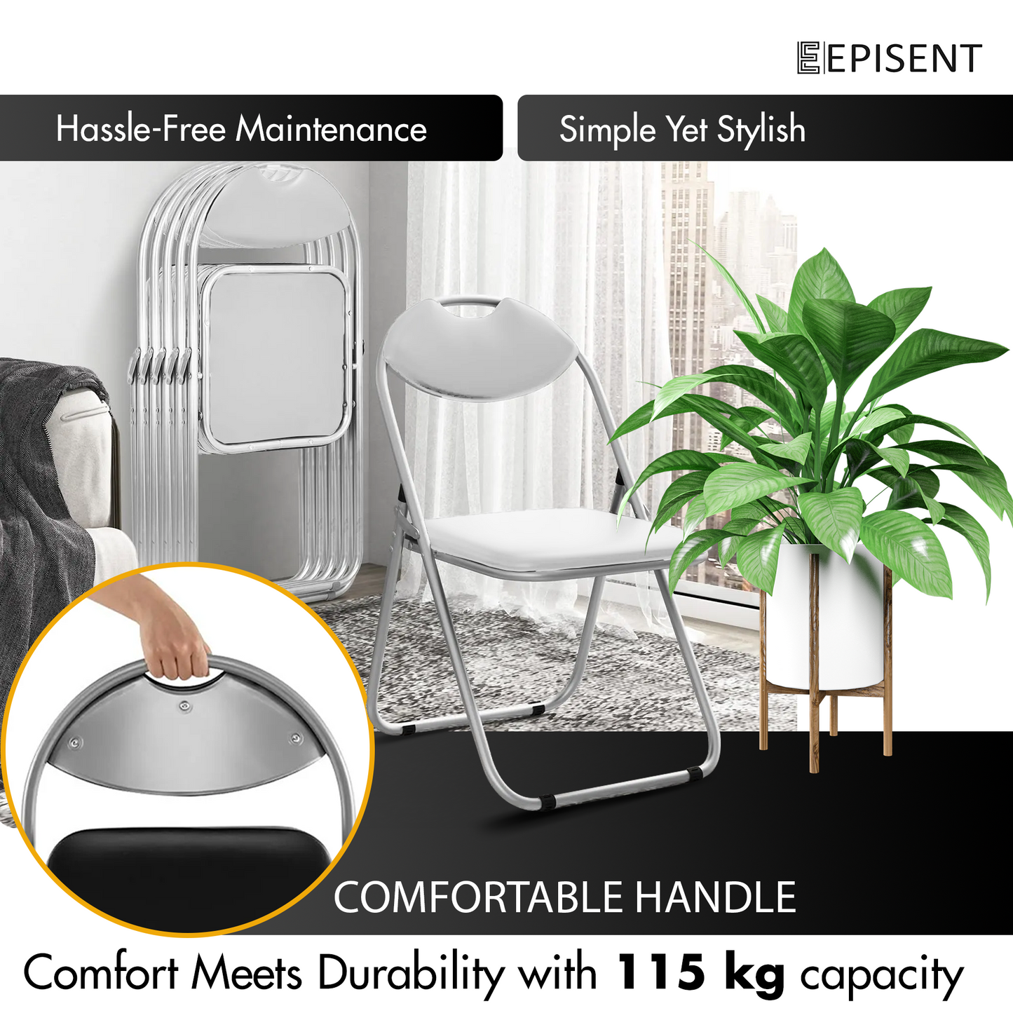 EPISENT Folding Chair Paris Faux Leather Chair Home Office Dining - Bedroom Seating - Foldable For Easy Storage - Dressing Table - Comfortable Foldable Chairs For Desk