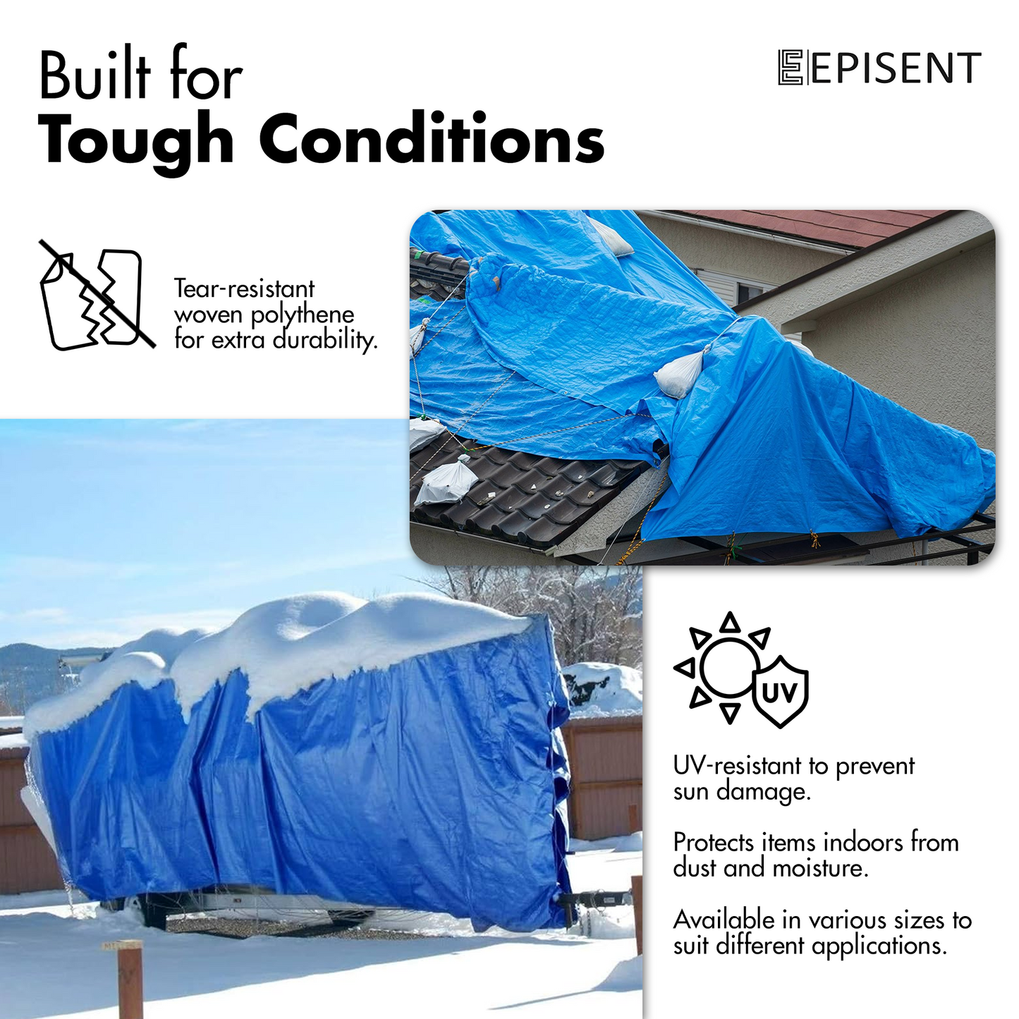 EPISENT - Blue Tarpaulin Waterproof Furniture Caravan Cover Sheet Multipurpose - Heavy Duty Blue Tarpaulin - UV Resistant Multi-Purpose Polythene Woven Ground Sheet for Outdoor Protection"