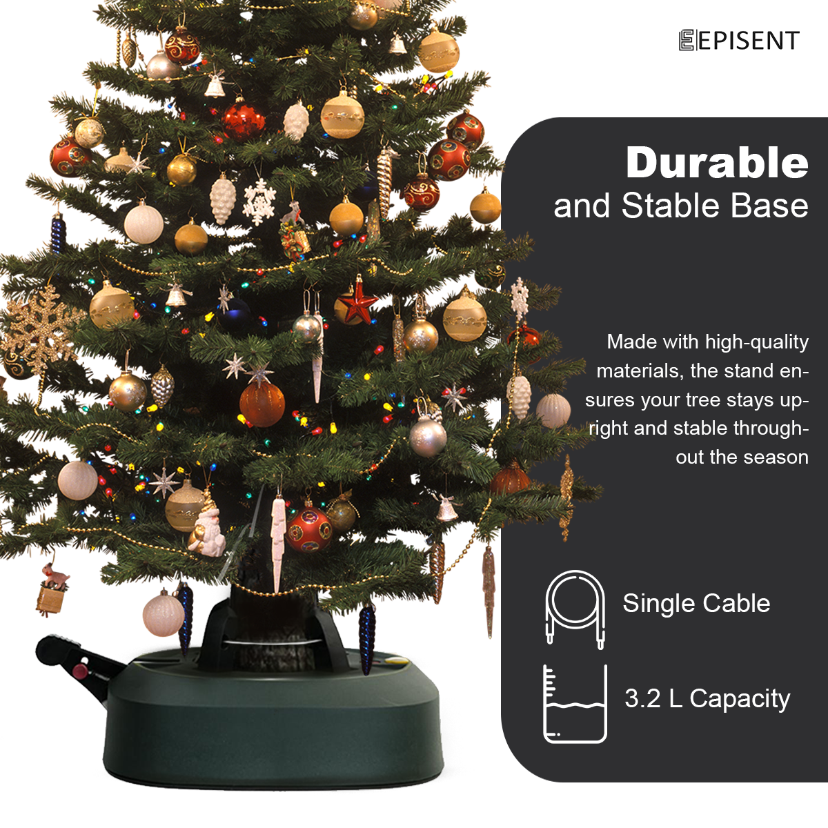 EPISENT Christmas Tree Stand for Large Trees Up to 2.5m | Heavy Duty, Stable Base with 3.2L Water Reservoir & 35cm Wide Diameter | No-Tilt, Easy Assembly for a Perfect Holiday Display