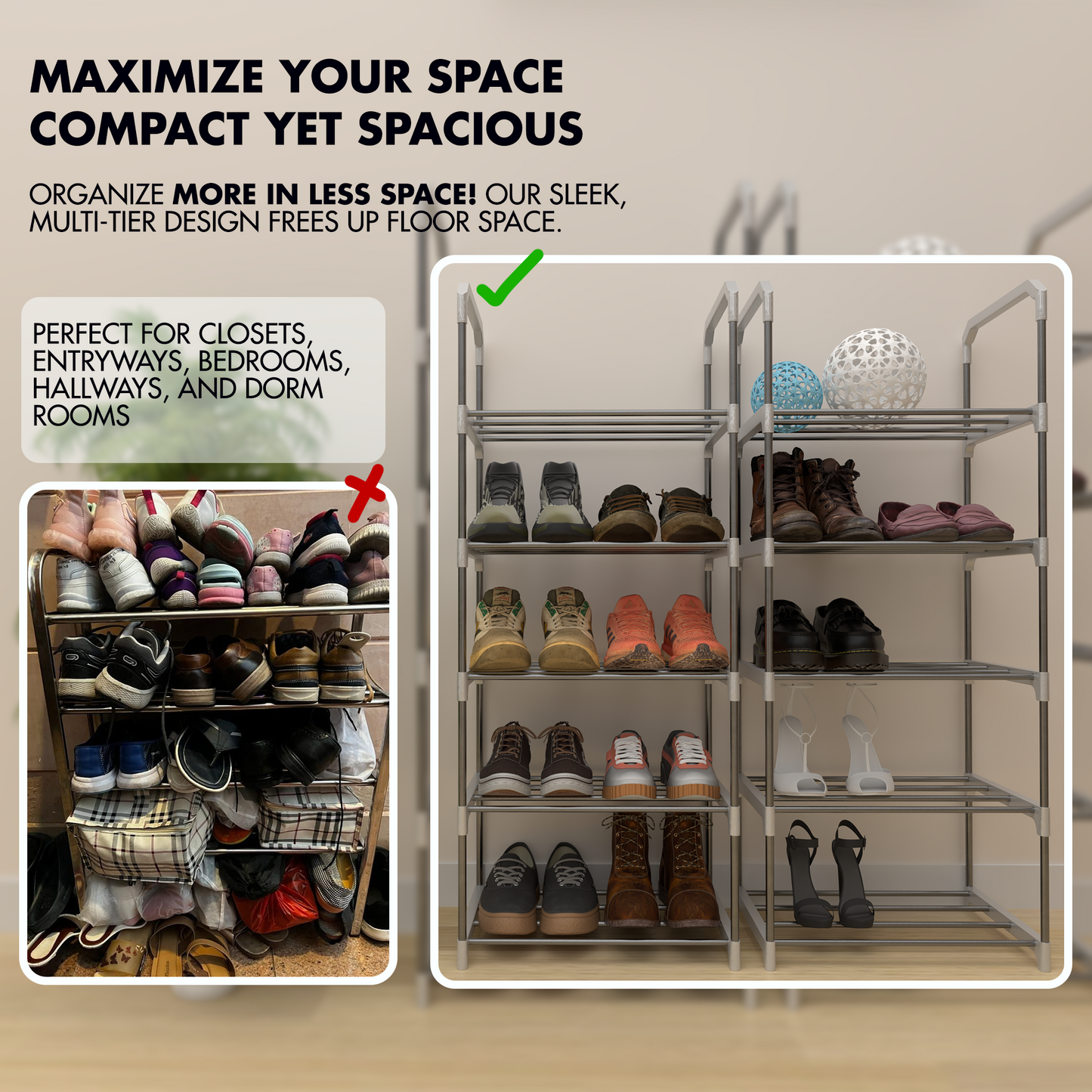 EPISENT 3 Tier Shoe Storage Rack – Space Saving Shoe Standing Tower – Durable And Stable – Waterproof