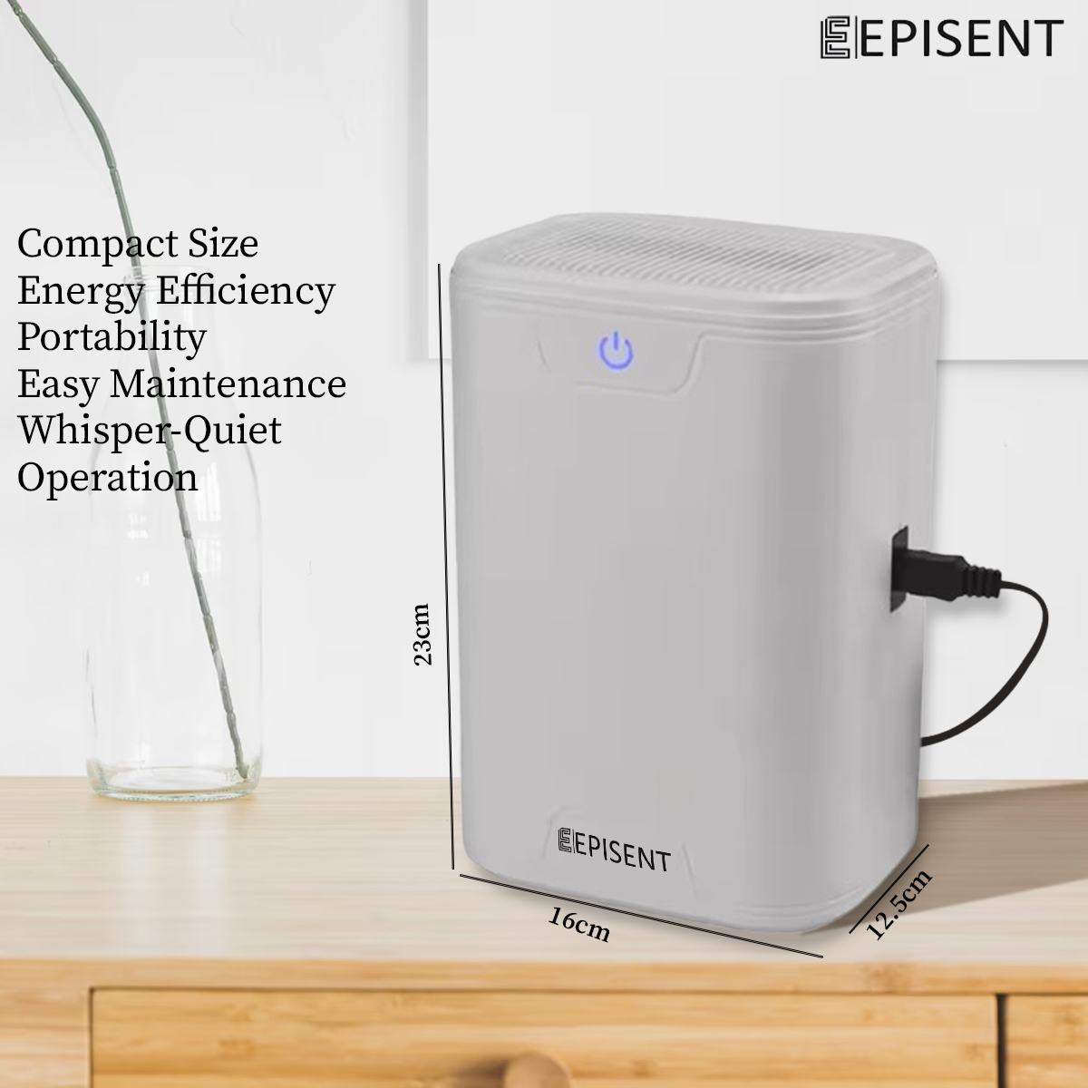 EPISENT Electric Dehumidifier 700ml - Home Moisture Control, Compact Design, Auto Shut Off, Quiet Operation, Ideal for Bedrooms, Bathrooms & More