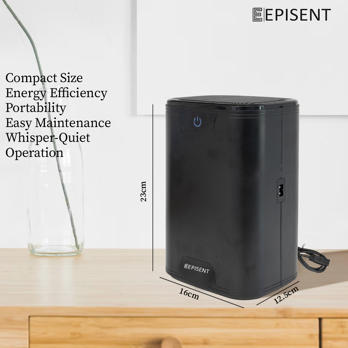 EPISENT Electric Dehumidifier 700ml - Home Moisture Control, Compact Design, Auto Shut Off, Quiet Operation, Ideal for Bedrooms, Bathrooms & More