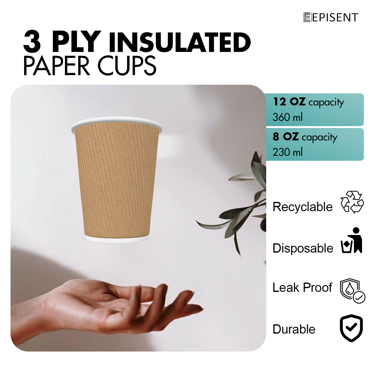 EPISENT Disposable Cups - 12oz & 8oz Bulk Pack, 100 Count, Eco-Friendly, Premium Plastic, Perfect for Party, Office, Home Use, Leakproof & Durable