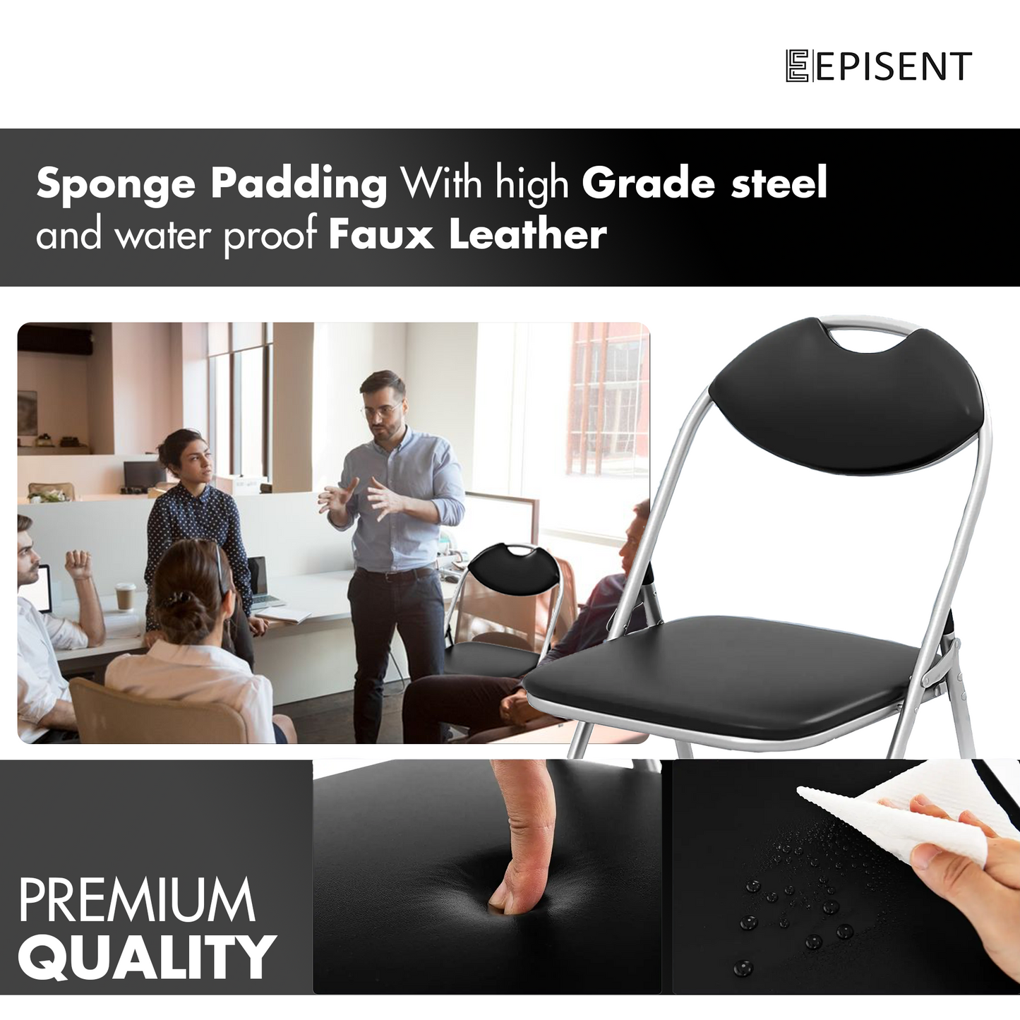 EPISENT Folding Chair Paris Faux Leather Chair Home Office Dining - Bedroom Seating - Foldable For Easy Storage - Dressing Table - Comfortable Foldable Chairs For Desk