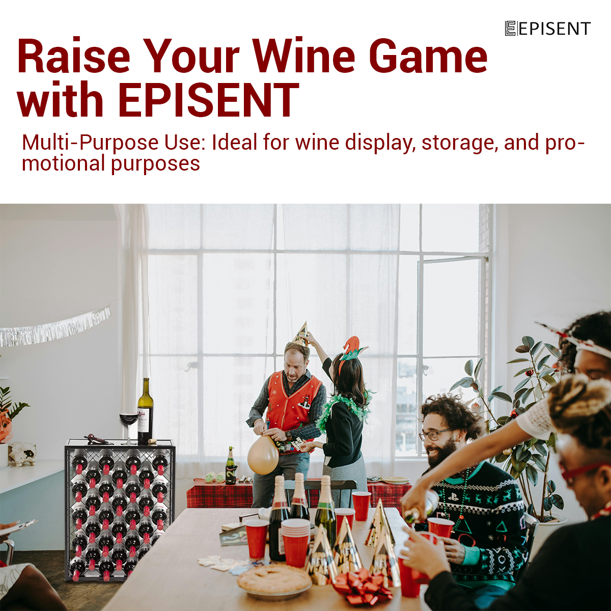 EPISENT | 32 Bottle Wine Rack | Free Standing | Black Metal Wine Rack | Stand for Bottle Storage Contemporary Black Powder Coated Design (32 BOTTLE WINE RACK