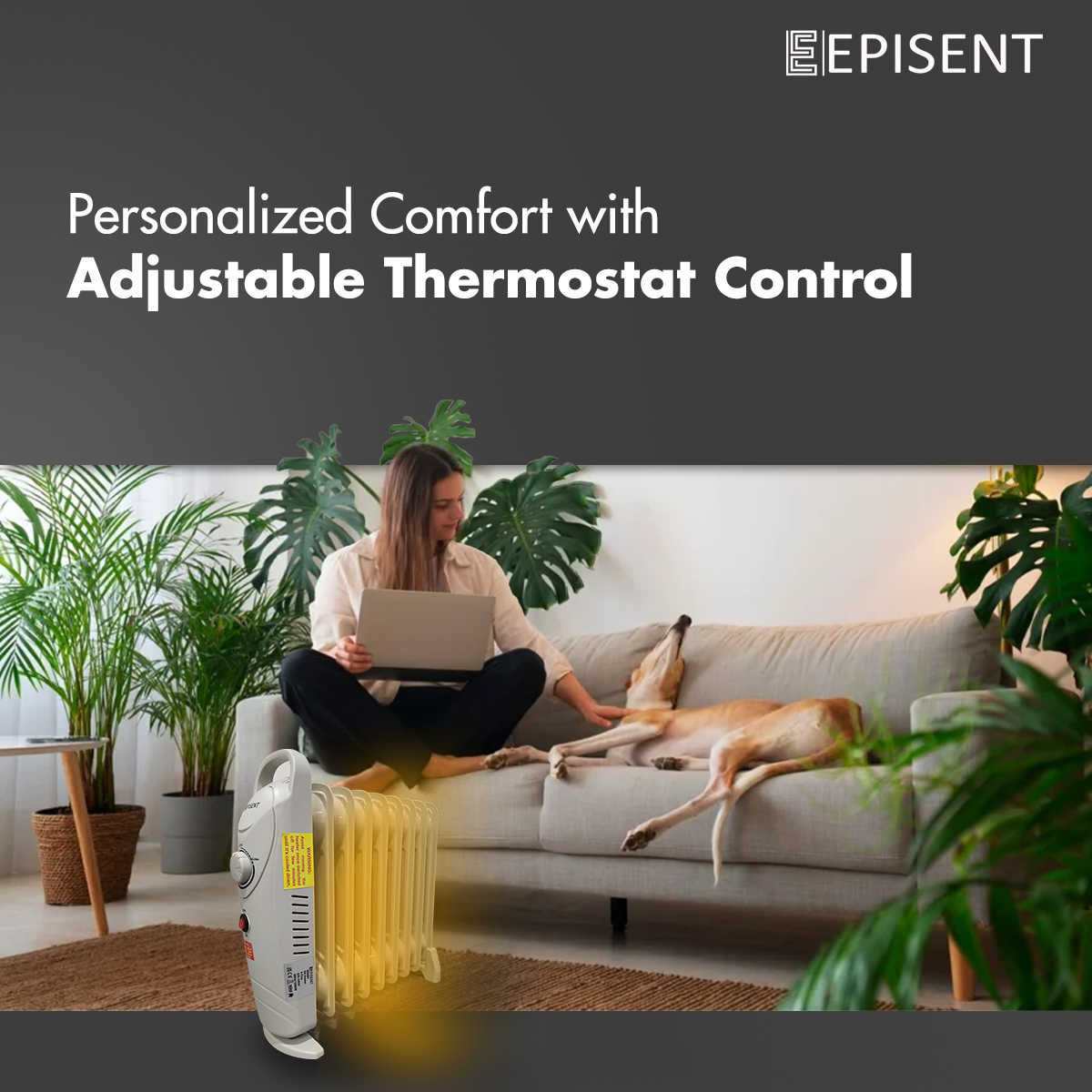 EPISENT Oil Heaters – Portable Electric Oil Heater with Adjustable Thermostat, 3 Heat Settings, Overheat Protection & Carry Handle – Energy-Efficient Heater for Home, Office & Any Room