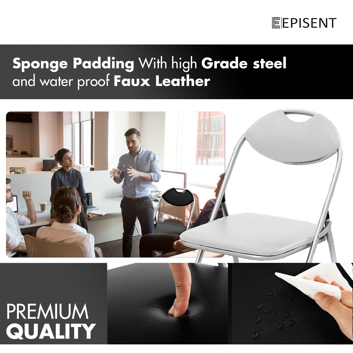 EPISENT Folding Chair Paris Faux Leather Chair Home Office Dining - Bedroom Seating - Foldable For Easy Storage - Dressing Table - Comfortable Foldable Chairs For Desk