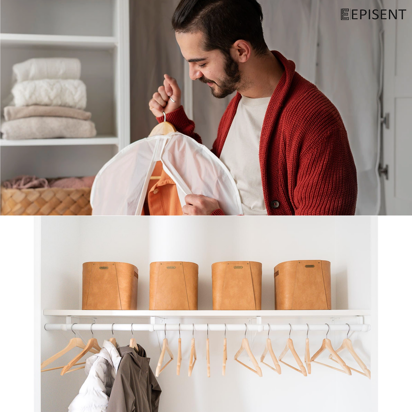 Episent Wooden Hangers | Strong Natural Wood | Non-Slip Trouser Bar & Shoulder Notches | 360째 Swivel Hook | Durable Wardrobe Space Saver | Suitable for Coat, Jacket, Suit, Jumper and More.