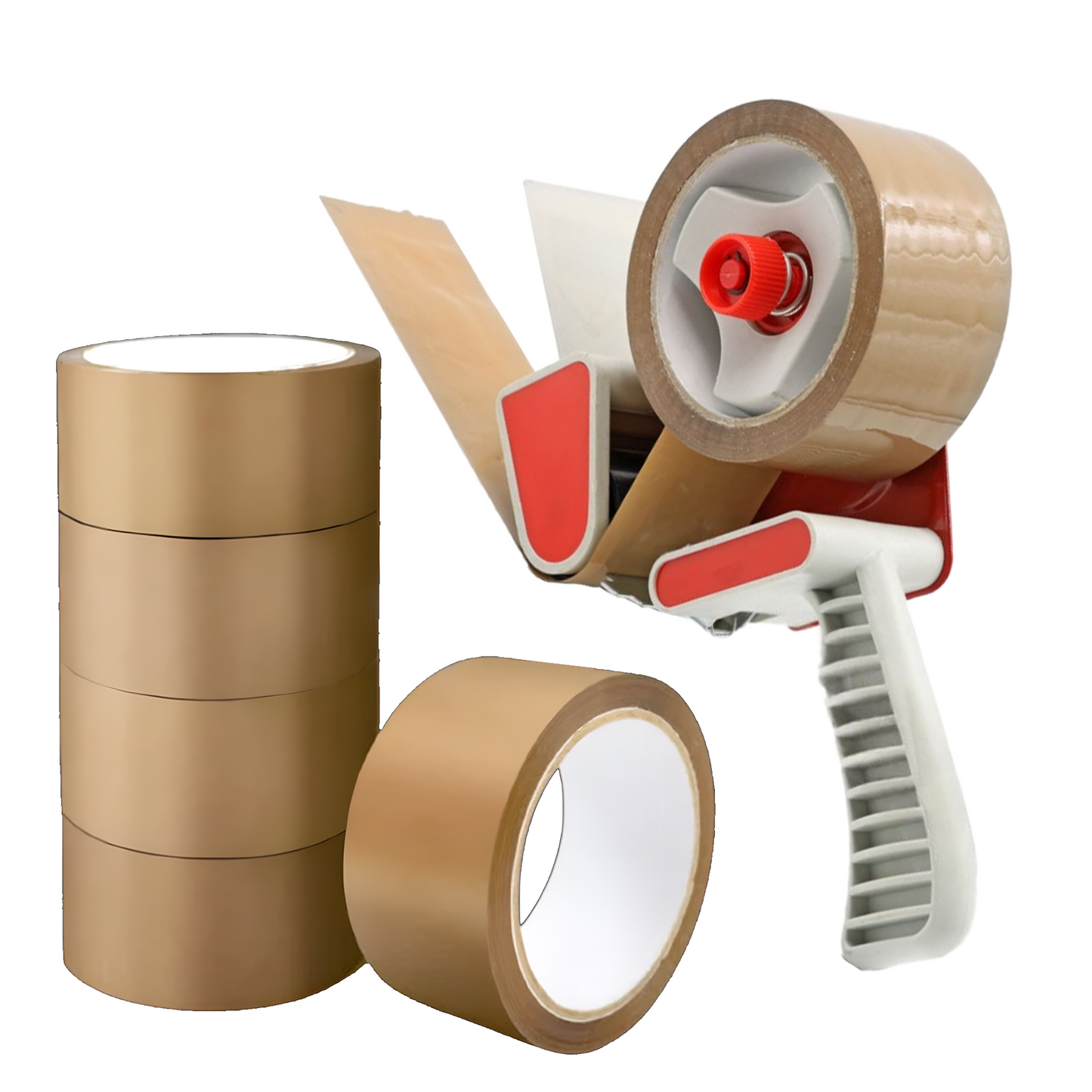 EPISENT Heavy Duty Packaging Tape Gun Dispenser - with Pack of 6 Packaging Tape Rolls - 48MM x 66M - Heavy Duty Packing Tape with Dispenser - Tape Gun - for Parcel Boxes or General Purpose
