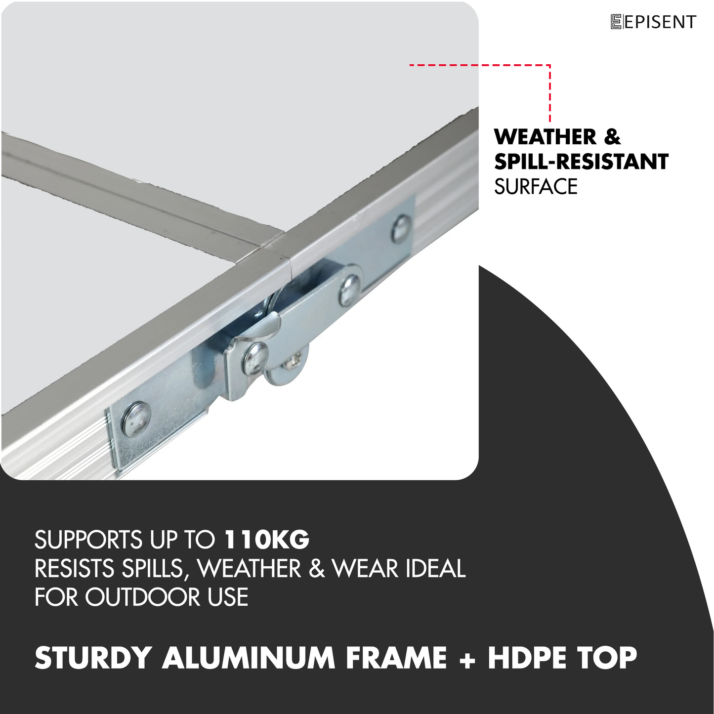 EPISENT 4FT Folding Table Adjustable Height Aluminum Picnic Dining Table Heavy-Duty, Portable, and Foldable with Carry Handle Ideal for Camping, Garden, BBQ, Party, Indoor & Outdoor Use