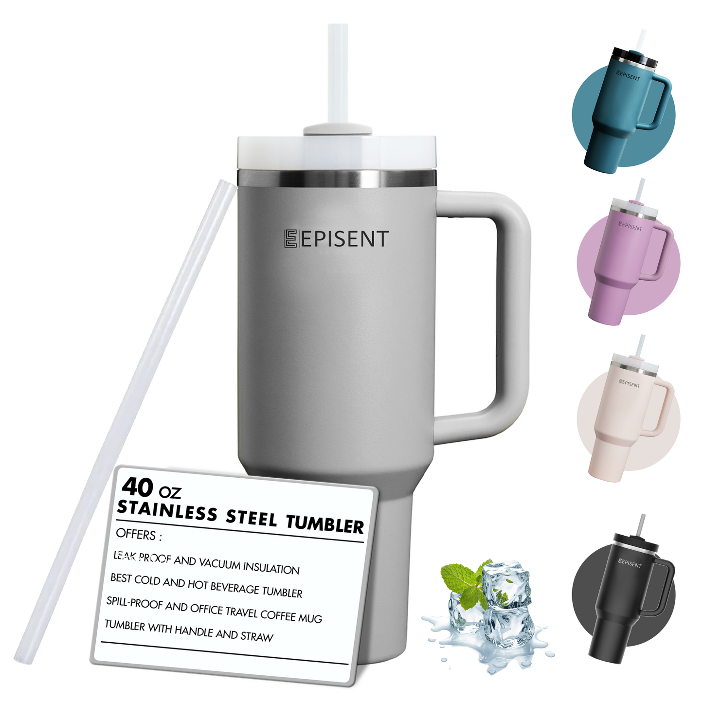 Premium 40oz Tumbler with Handle & Straw – Leakproof Stainless Steel Travel Mug – Vacuum Insulated Cup for Hot & Cold Drinks – Dishwasher Safe, Reusable, Travel Friendly – 𝗘𝗣𝗜𝗦𝗘𝗡𝗧