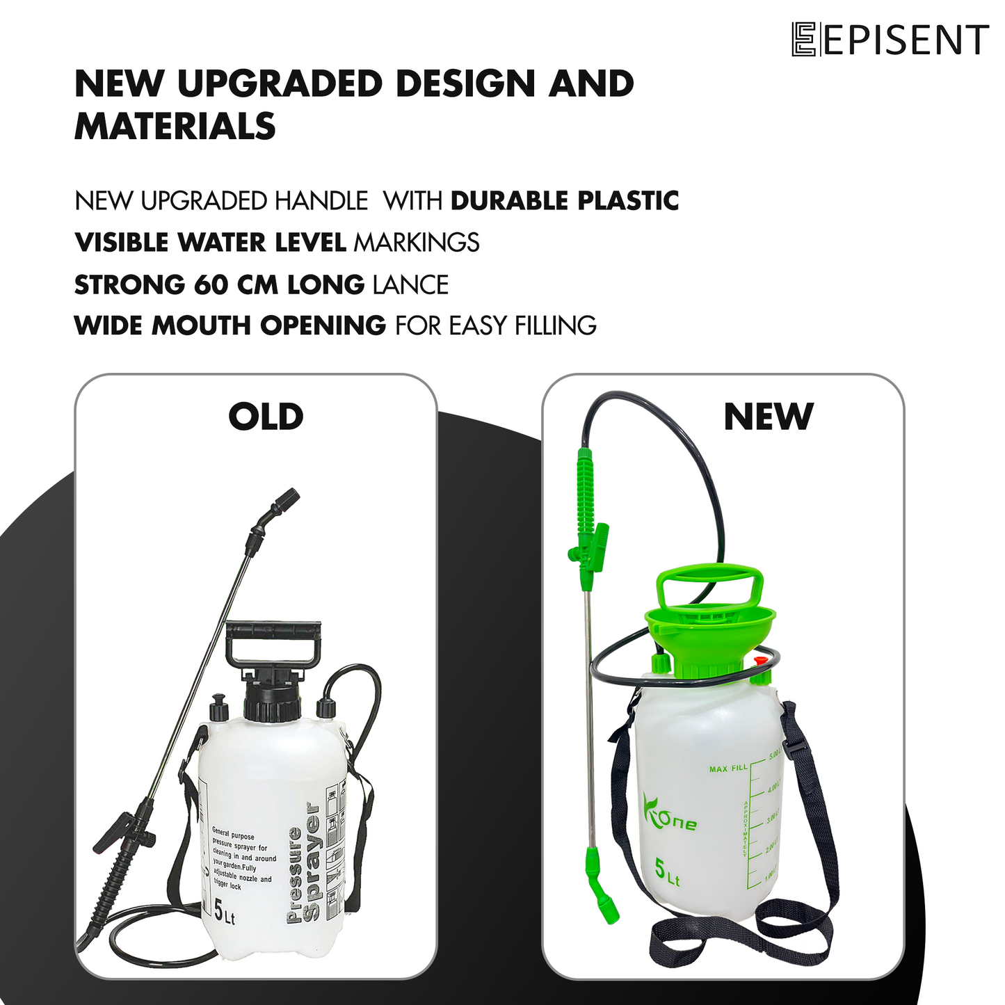 EPISENT Pressure Pump Sprayer Garden Pressure Sprayer with Adjustable Mist & Jet Nozzle, Carry Strap, 60cm Long Lance, Leakproof Tank – Pump Action Sprayer for Weed Killer, Roof & Patio Cleaning