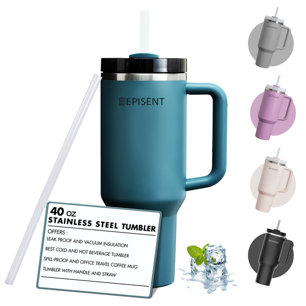 Premium 40oz Tumbler with Handle & Straw – Leakproof Stainless Steel Travel Mug – Vacuum Insulated Cup for Hot & Cold Drinks – Dishwasher Safe, Reusable, Travel Friendly – 𝗘𝗣𝗜𝗦𝗘𝗡𝗧