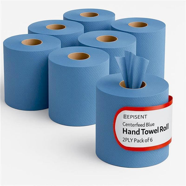 EPISENT Centrefeed Blue Hand Towel Rolls - Multipurpose Kitchen Towel for Cleaning Commercial & Home - Quality Recycled Paper - Environment Friendly Kitchen Roll