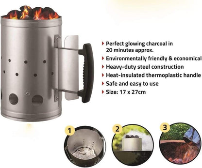EPISENT Barbecue Grill Trolley and Heavy Duty BBQ Chimney Starter - Outdoor Barbecue Grill Trolley - Quick Start Charcoal & Coal Burner for Faster Grilling - Garden BBQ