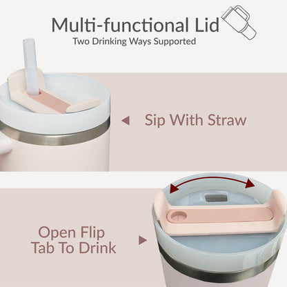 Premium 40oz Tumbler with Handle & Straw – Leakproof Stainless Steel Travel Mug – Vacuum Insulated Cup for Hot & Cold Drinks – Dishwasher Safe, Reusable, Travel Friendly – 𝗘𝗣𝗜𝗦𝗘𝗡𝗧