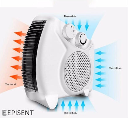 EPISENT Portable Fan Heater with Cool Air Function - Used Upright or Flat, Safety Cut Out - 2 Heat Settings 1000/2000W - Electric Heater for Home with Variable Thermostat (Fan Heater and Cooler)