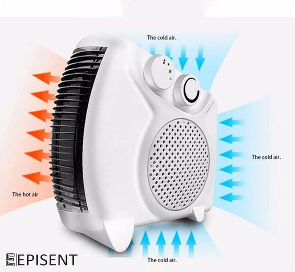 EPISENT Portable Fan Heater with Cool Air Function - Used Upright or Flat, Safety Cut Out - 2 Heat Settings 1000/2000W - Electric Heater for Home with Variable Thermostat (Fan Heater and Cooler)