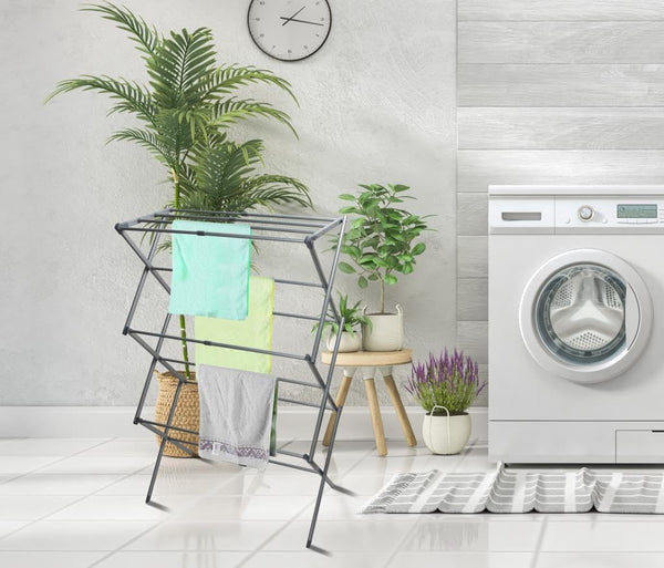 EPISENT Episet 3-Tier Extendable Clothes Drying Rack – Space-Saving, Folding & Retractable – Indoor Laundry Airer for Efficient Drying - Hover