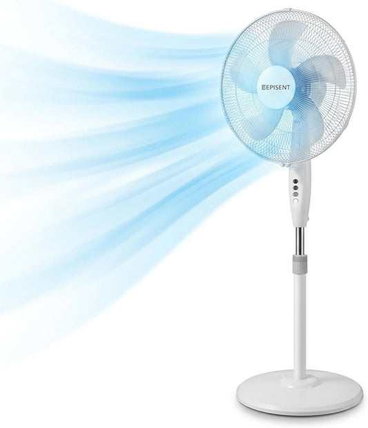 EPISENT 16" Pedestal Fan for Bedroom, Standing Fan with Oscillation, Adjustable Height Floor Standing Fan, 3 Speed Electric Fan, Quiet Stand Up Fan for Home, Office & Cooling
