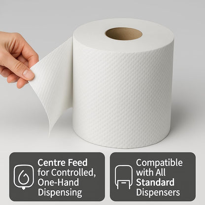EPISENT White Rolls| 2 PLY Pack of 6 Rolls| Embossed Centre Feed| Kitchen Towel| White ROLL