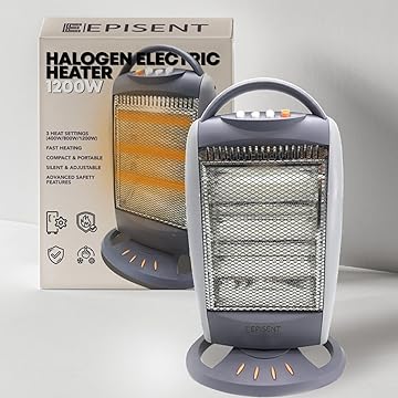 EPISENT Quartz Halogen Heater 3 Bar - Electric Heater with 400W/800W/1200W Heat Setting - Super Silent Overheat & Tip-Over Protected Room Heaters - Carry Handle - Ideal for Home, Office, & Garages