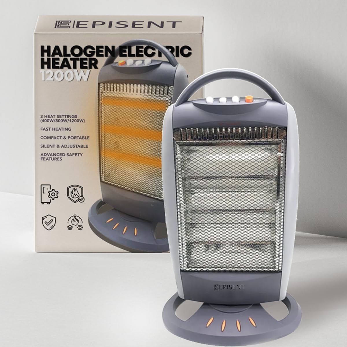 EPISENT Quartz Halogen Heater - Electric Heater with 400W-1200W Heat Setting - Super Silent Overheat & Tip-Over Protected Room Heaters- Ideal for Home, Office, & Garages
