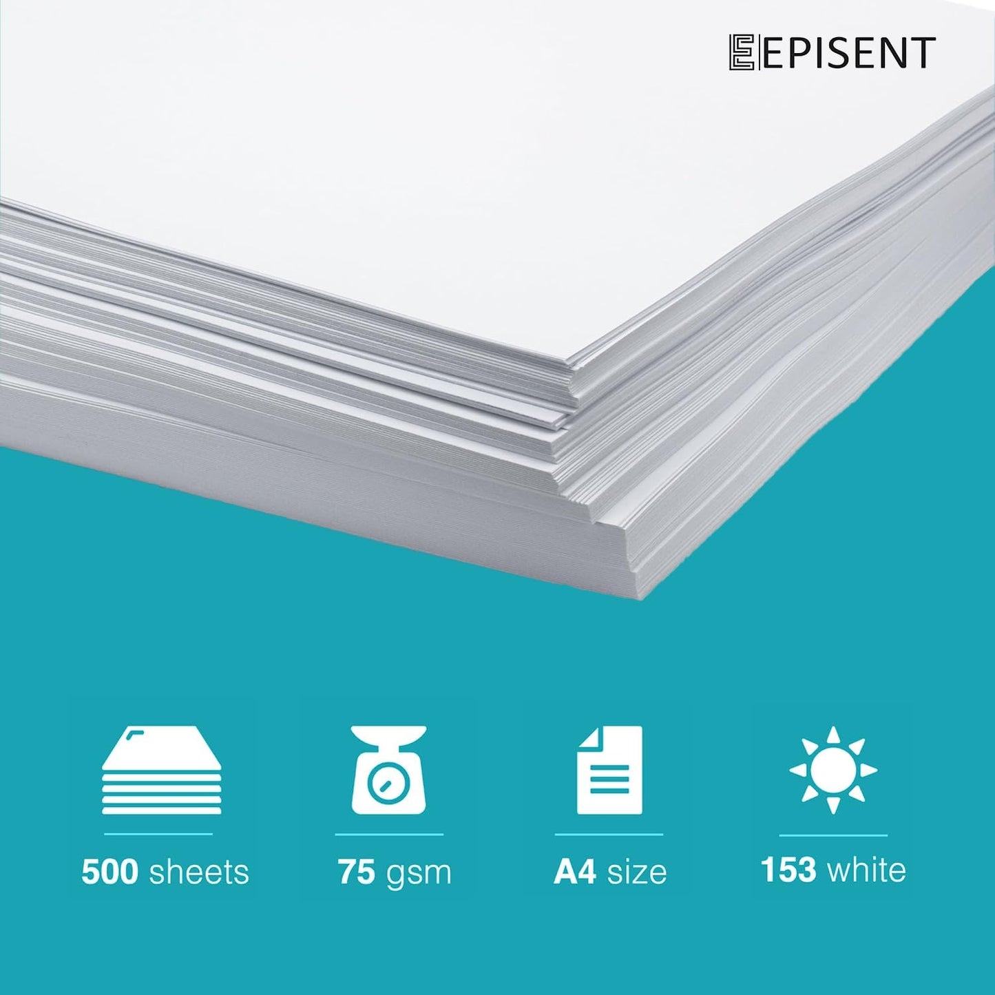 EPISENT A4 White Paper Sheets - 80gsm Bright White, Stronger, Sharper & Acid Free - Office Printer, Copier and Multifunction Laser Inkjet Compatible - 500 Sheets per Ream