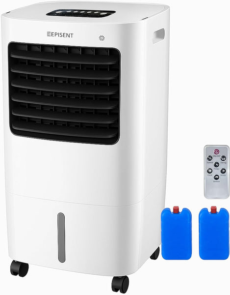 EPISENT Air Cooler – Portable Evaporative Air Cooling Fan with 15L Tank, Remote, Timer with FREE Ice Packs – Quiet AC Cooler Unit for Bedroom, Home, Office – Compact Aircon Tower & Humidifier Fan