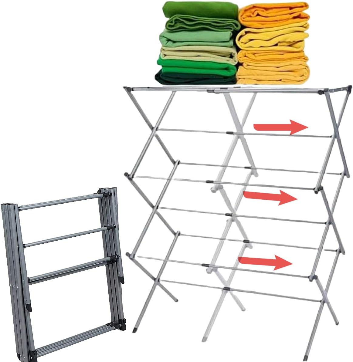 EPISENT Episet 3-Tier Extendable Clothes Drying Rack – Space-Saving, Folding & Retractable – Indoor Laundry Airer for Efficient Drying