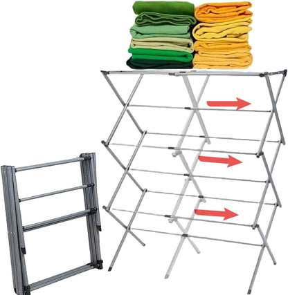 EPISENT Episet 3-Tier Extendable Clothes Drying Rack – Space-Saving, Folding & Retractable – Indoor Laundry Airer for Efficient Drying