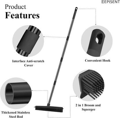 EPISENT Extendable Rubber Broom with Soft Bristles Perfect for Indoor Floor Sweeping, Carpet Cleaning & Pet Hair Removal Squeegee Edge for Wet & Dry Use Sturdy Handle