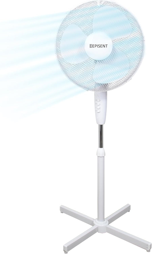 EPISENT 16-Inch Pedestal Fan | Electrical Cooling Fan | Adjustable Height, Oscillating & Manual Head Pivot | 3 Speed Options | Home, Office, Bedroom Use