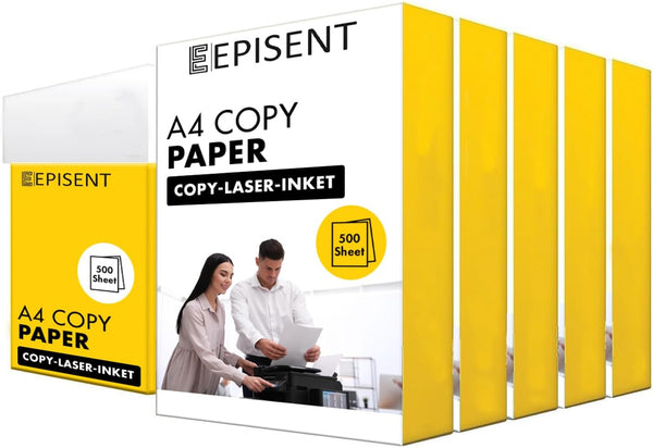 EPISENT A4 White Paper Sheets - 80gsm Bright White, Stronger, Sharper & Acid Free - Office Printer, Copier and Multifunction Laser Inkjet Compatible - 500 Sheets per Ream