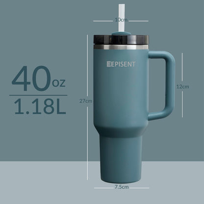 Premium 40oz Tumbler with Handle & Straw – Leakproof Stainless Steel Travel Mug – Vacuum Insulated Cup for Hot & Cold Drinks – Dishwasher Safe, Reusable, Travel Friendly – 𝗘𝗣𝗜𝗦𝗘𝗡𝗧
