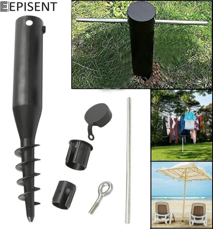 EPISENT Rotary Washing Line Spike | Plastic Screw Spike in Ground - Washing Line Parasol Holder Soil Stand | No Need for Concrete - Parasol, Flags, Activity Poles, Bird Feeders, and Rotary Airers