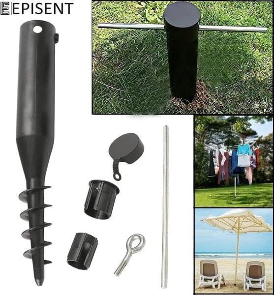 EPISENT Rotary Washing Line Spike | Plastic Screw Spike in Ground - Washing Line Parasol Holder Soil Stand | No Need for Concrete - Parasol, Flags, Activity Poles, Bird Feeders, and Rotary Airers - Hover