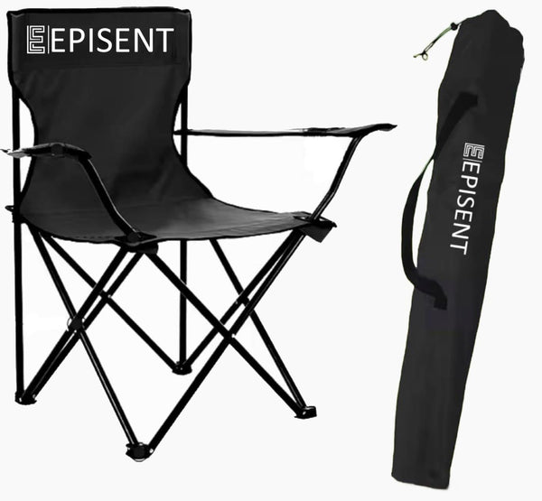 EPISENT Camping Chair | Lightweight & Portable Fishing Chair with Carrying Bag | Armrests & Cup Holder | Perfect for Caravan Trips, BBQs, Garden, Beach, Picnic, and Traveling (Black)