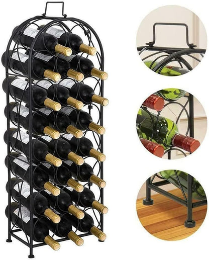 EPISENT | 32 Bottle Wine Rack | Free Standing | Black Metal Wine Rack | Stand for Bottle Storage Contemporary Black Powder Coated Design (32 BOTTLE WINE RACK