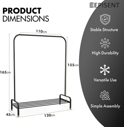 EPISENT Clothes Rail | Multifunctional 110x55x150cm Rack for Bedroom | Metal Hanging Rail with Minimalist Design | Clothing Racks for Hanging Clothes