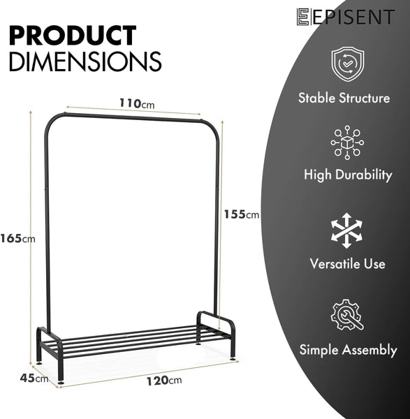 EPISENT Clothes Rail | Multifunctional 110x55x150cm Rack for Bedroom | Metal Hanging Rail with Minimalist Design | Clothing Racks for Hanging Clothes