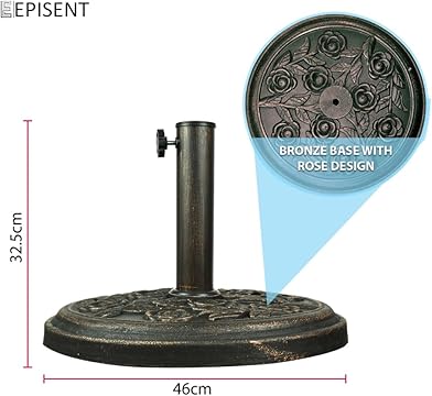 EPISENT 9KG Heavy Duty Parasol Base with Adjustable Tightening Knob, Weather-Resistant Umbrella Stand for Garden, Patio, Deck, Outdoor - Fits Various Pole Sizes