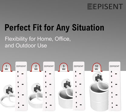 EPISENT 4 Way Extension Lead with 1M Cable – Multi Plug Power Strip with UK Plug – Surge Protected Heavy Duty White Socket – Wall Mountable Extension Cable for Home, Office, Bedroom, Workshop & Garage