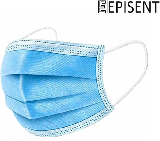EPISENT 50-Pack Disposable 3-Layer Face Masks – Breathable, Comfortable, Protective Nose & Mouth Cover with Elastic Ear Loops, Safety Filter for Home, Office, Outdoor Use (Blue)