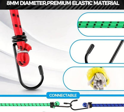EPISENT Elastic Bungee Cords with Hooks - Heavy Duty Bungie Straps - High-Grade Latex, Metal Hooks on Both Sides - Waterproof Straps for Camping, Bike, Tents, RVs, Luggage Racks and More