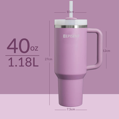 Premium 40oz Tumbler with Handle & Straw – Leakproof Stainless Steel Travel Mug – Vacuum Insulated Cup for Hot & Cold Drinks – Dishwasher Safe, Reusable, Travel Friendly – 𝗘𝗣𝗜𝗦𝗘𝗡𝗧