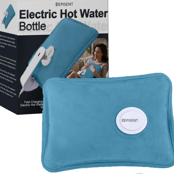EPISENT Electric Hot Water Bottles - Rechargeable, Soft & Cosy Water Bag - Lower Back, Stomach & Hand Warmer - Wearable Electric Warmer - Pain Relief Bag - Hover