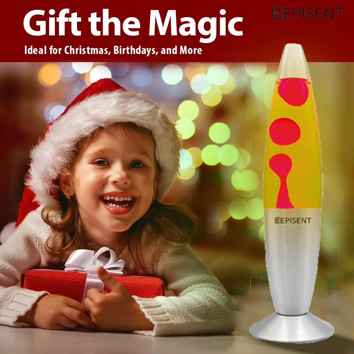 EPISENT Retro Mood Lamp - 16 Liquid Wax Night Light for Home Office Décor - Great Gift for Kids & Adults (Yellow/Red)
