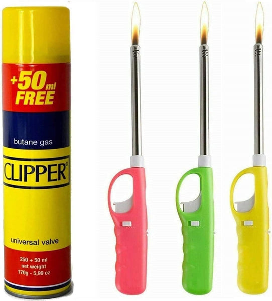 Episent Premium BBQ Refillable Lighters - 3 Multicolor Lighters with Clipper Gas Refill Bottle - Ideal Tools for Effortless and Reliable Outdoor Cooking and Grilling