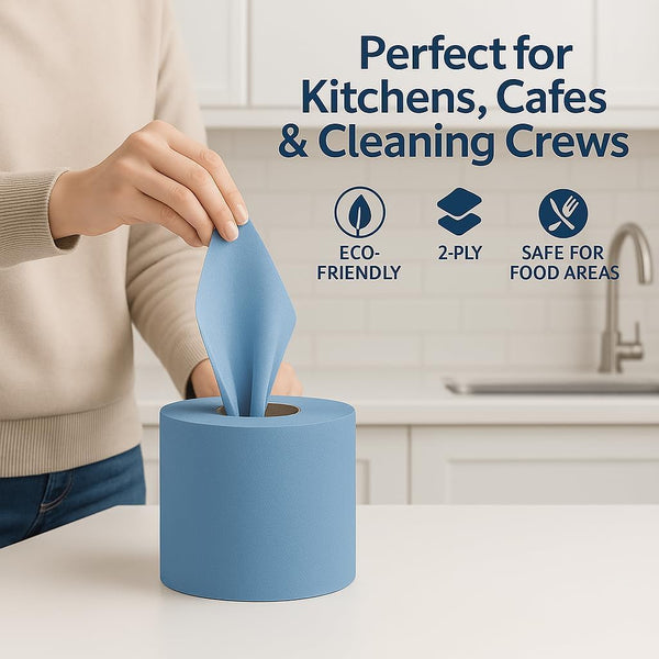EPISENT Centrefeed Blue Hand Towel Rolls - Multipurpose Kitchen Towel for Cleaning Commercial & Home - Quality Recycled Paper - Environment Friendly Kitchen Roll - Hover